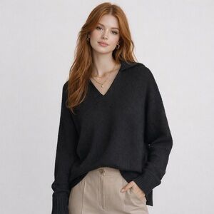 COS Black Oversized Collared Knit Sweater | Minimalist V-Neck Pullover
